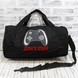 Personalized Travel bag Gamer duffle bag gift for guys large duffle weekend tote gifts for himSmall Black Duffle Shown