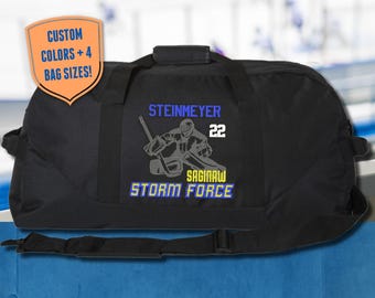 Personalized Hockey Goalie Duffle Bag: Tournament Travel Bag With Name For Ice Hockey Players