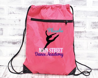 Personalized Dance Pink Cinch Sack Drawstring Backpack- 3 Lines of Custom Text