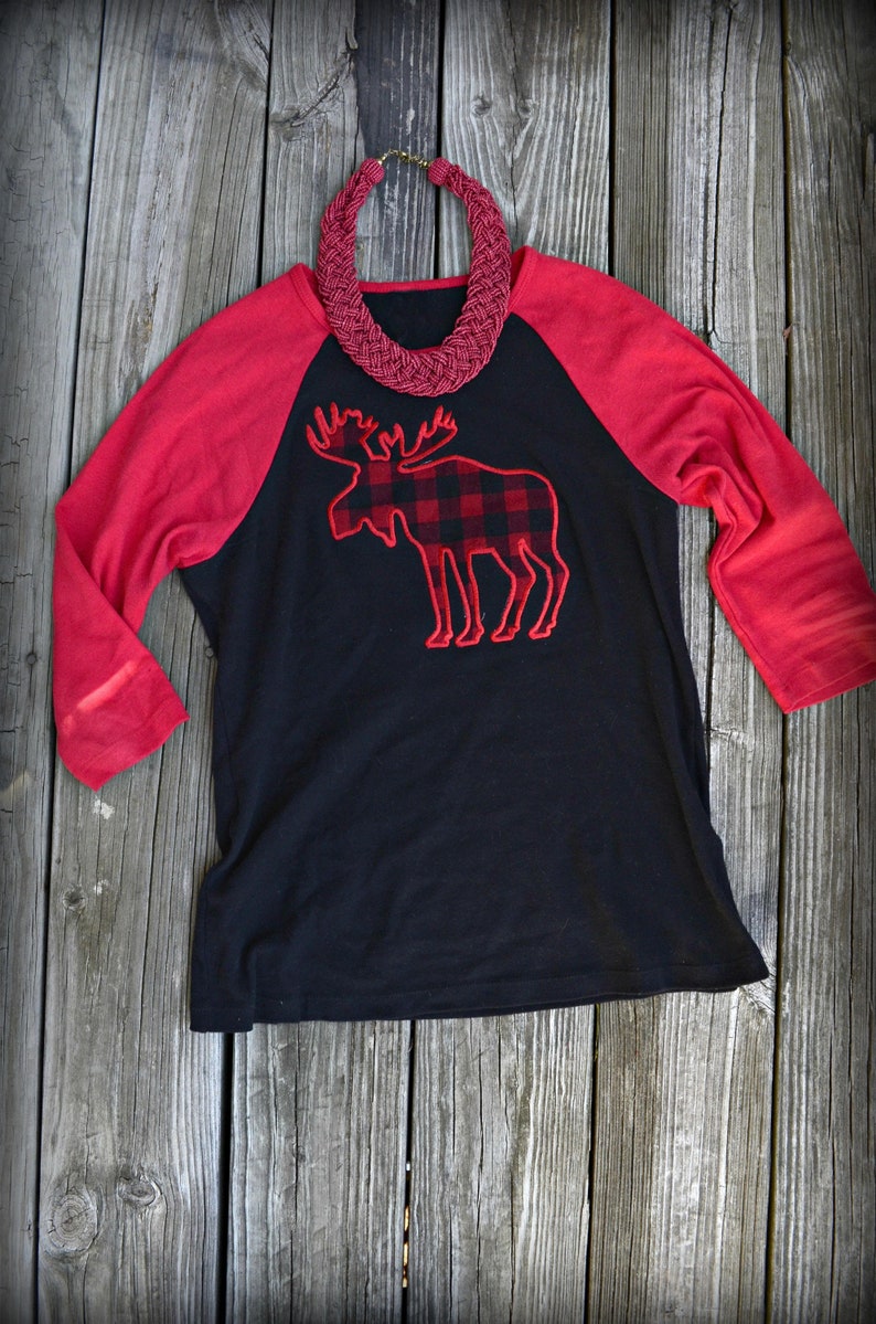 Buffalo Plaid Moose Raglan Shirt | Etsy