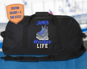 Personalized Hockey Duffle Bag: Travel Tournament Bag, Custom Name Ice Hockey Tote Bag