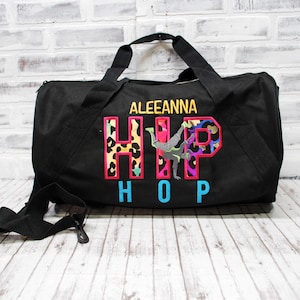 Hip Hop Personalized Rainbow Leopard Bag//For Girls//For Boys Small Black Duffle Bag Shown
