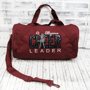 Sac de pom-pom girl personnalisé bordeaux argenté scintillant avec nom Sac de pom-pom girl bordeaux Sac garçon fille pour cadeaux Cheer Sac de sport