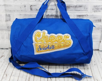 Sparkle Royal Blue Gold Cheer Bag with Name for girl Royal cheer duffle bag  for school cheer tote Personalized for Boy Cheer Team Color Gear