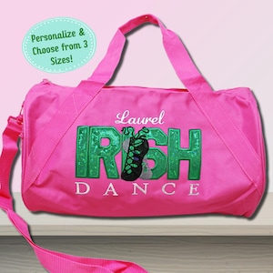 Sac polochon rose personnalisé danse irlandaise pour fille Sac fourre-tout personnalisé pour équipement de danse irlandaise avec prénom et prénom brodés danse irlandaise