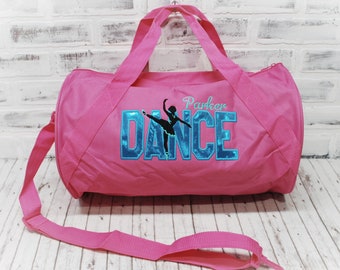 Personalized Dance Ballerina Pink and Teal Shimmer Duffle or Tote Bag - Small Pink Duffle Bag Shown, Boy or girl dancer