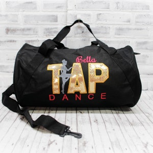 Personalized Tap Dance Duffle Bag  Small Black Duffle Bag Shown
