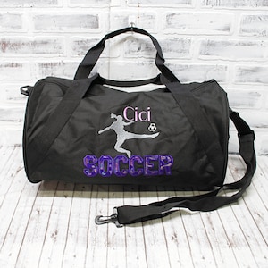 Girls Personalized Soccer Bag//purple//Overnight Bag//Kids Duffle//Teenl/Futbol//Travel  Small Black Duffle Bag Shown