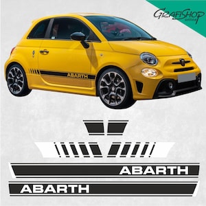 Franjas laterales con especificaciones exactas para Fiat 595 Abarth, calcomanías adhesivas, tamaño y especificaciones correctos, láminas decorativas de vinilo Hexis originales