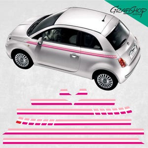 Exact specs side Stripes for Fiat 500 Pink Stickers Decals correct size shape etc Genuine Hexis 7 - 10 year automotive Bubble free Vinyl
