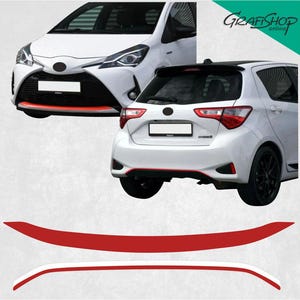 Passend für: Yaris 2013 - 2020 Front- und Heckstoßstangenstreifen / Aufkleber exakt richtige Größe und Spezifikation als Akzentteile Hexis Suptac 7 - 10 Jahre Vinyl