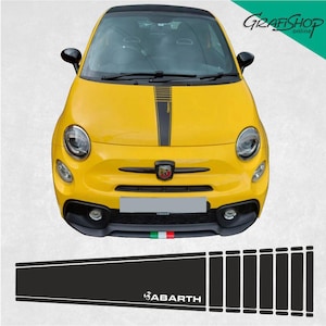 Pegatinas con franjas para el capó de Fiat 595 500 Abarth, tamaño y especificaciones exactos, láminas decorativas de vinilo Hexis originales