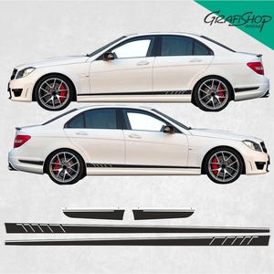 Spécifications exactes des bandes latérales pour Mercedes C63 AMG Edition 50, conformes aux spécifications OE, autocollants en vinyle Hexis d'origine, feuilles décoratives