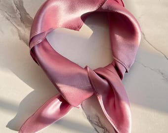 Pink Silk Scarf Valentine’s Day Gift, Mother’s Day Present for Her, 100% Mulberry Silk Square Scarf, Elegant Solid Color Neck Scarf