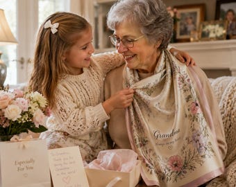 Personalized Grandma Gift, Custom Family Silk Scarf, Grandmother Keepsake, Memory Gift For Grandma, Nana Gift, Made With Love Family Gift