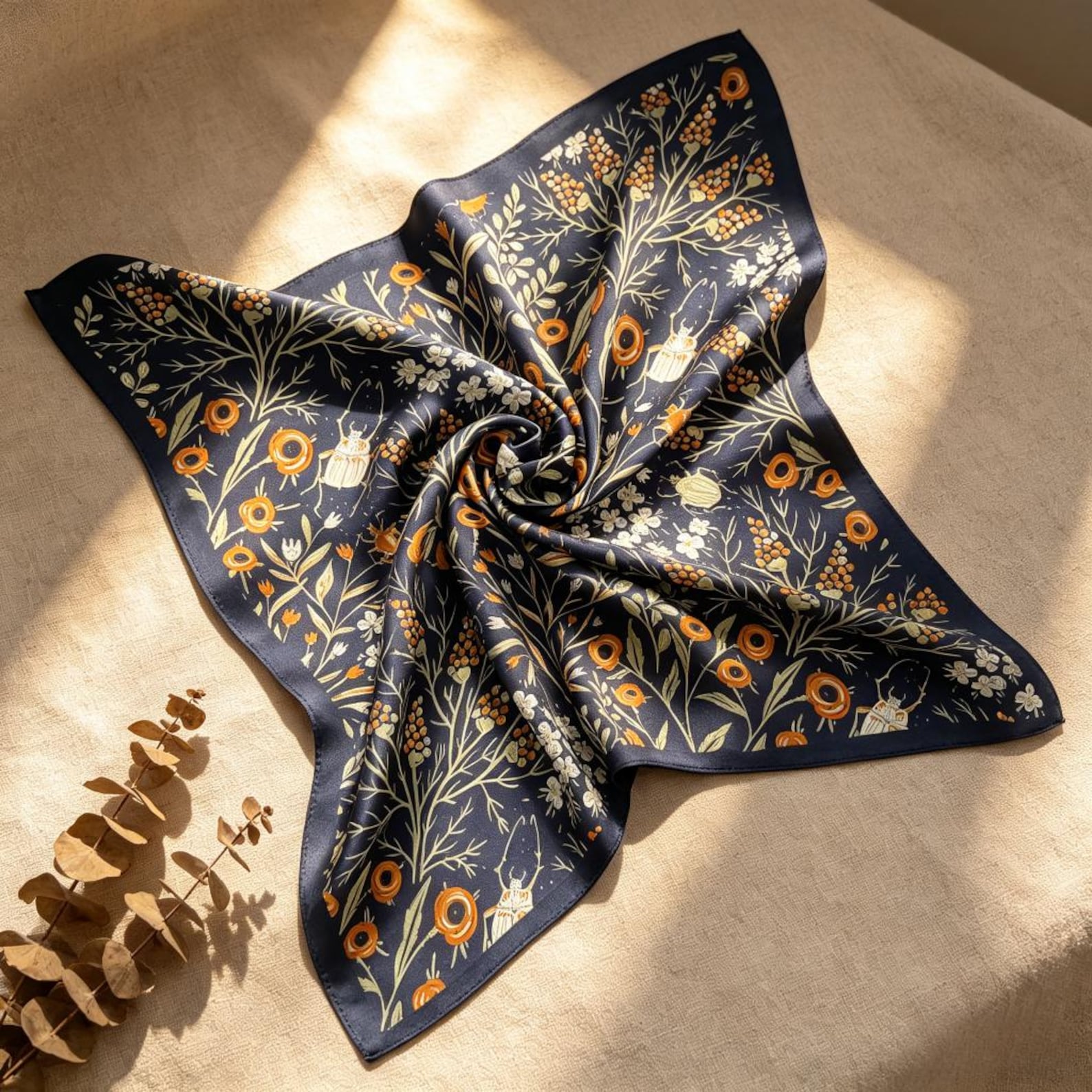 100% Mulberry Silk Scarf | Vintage Floral Silk Bandana | Hair Head Scarf | Gift for Her Mother's Day Birthday Anniversary Bridal Shower Gift