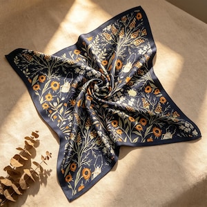 100% Mulberry Silk Scarf | Vintage Floral Silk Bandana | Hair Head Scarf | Gift for Her Mother's Day Birthday Anniversary Bridal Shower Gift