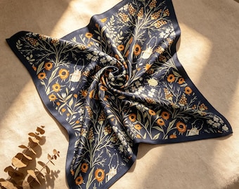 Bufanda 100% seda de morera / Pañuelo de seda floral vintage / Pañuelo para el cabello / Regalo para ella: Día de la Madre, Cumpleaños, Aniversario, Despedida de soltera