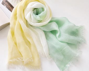 100% Linen Ombre Scarf, Lightweight Gradient Wrap, Summer Travel Accessory