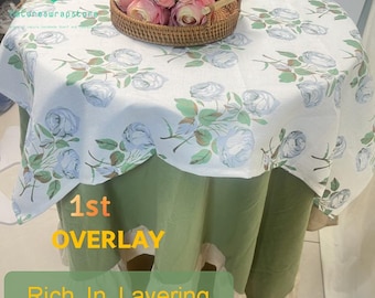 Vintage Style Round Tablecloth: Bird & Floral Linen, Ruffled Decor, Christmas gift, gift for mom, gift for her, housewarming gift