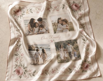 Custom Photo Scarf, Personalized Silk Scarf, Family Picture Keepsake, Memory Gift for Mom Wife Grandma, Birthday Anniversary Gift for Her