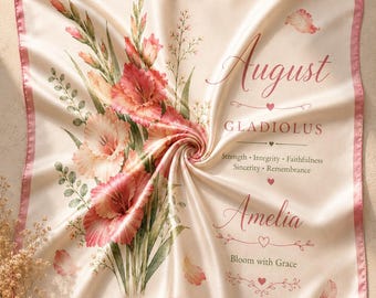 Personalized August Birth Flower Scarf, Custom Gladiolus Name Scarf, Back To School Gift For Teacher Student, Birthday Gift For Her