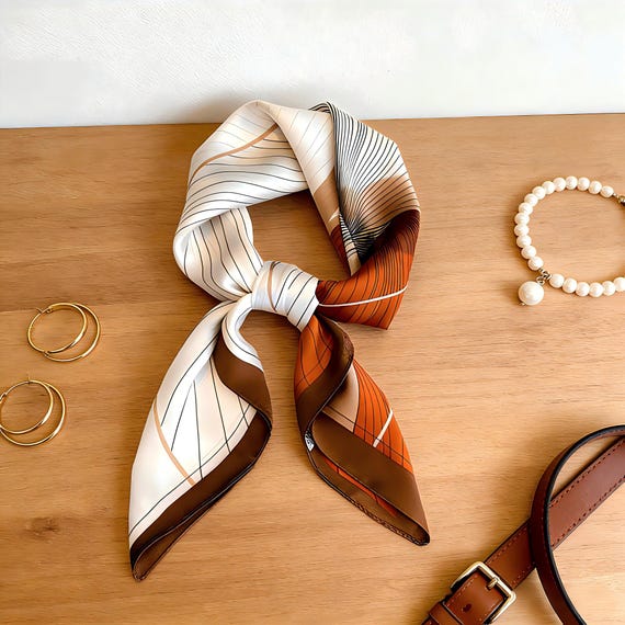 Elegant Mulberry Silk Scarf With Color Block Stripes  display picture 2