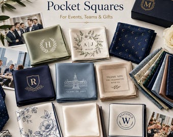 Bulk Custom Pocket Squares, Personalized Silk Handkerchiefs, Wedding Groomsmen Gifts, Corporate Logo Gifts, Family Reunion Keepsakes