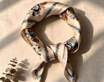 Bufanda bohemia de seda 100 % morera para primavera y verano, elegante pañuelo de seda, pañuelo decorativo para el cuello, regalo de San Valentín.