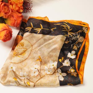 Floral Oil Painting Silk Scarf: Hand-Rolled Mulberry Silk, Elegant Accessory