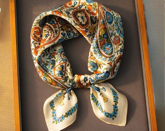 Bohemian 100% Mulberry Silk Scarf Spring Summer Silk Scarf Elegant Silk Handkerchief Headscarf Decorative Neck Scarf, Valentine's Day Gift