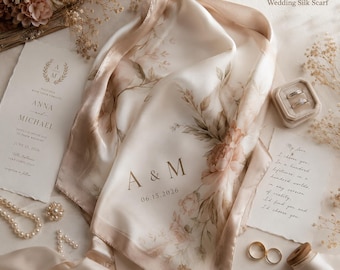 Personalized Wedding Silk Scarf, Custom Bridal Keepsake with Names, Date or Vows, Bridesmaid and Mother of Bride Gift