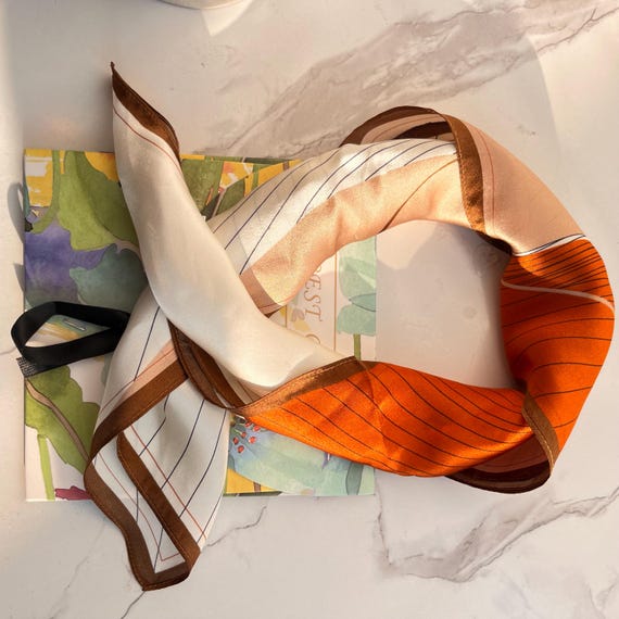 Elegant Mulberry Silk Scarf With Color Block Stripes  display picture 2