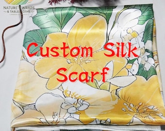 Design Your Own Silk Scarf – Custom Personalized Silk Scarf with Your Artwork, Luxury Gift for Parties, Weddings, Valentine's Day Gift