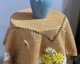 Rustic Handcrafted Table Cover, Hand-embroidered multi-purpose Tablecloth For Home Decor, Round Coffee Table Cloth