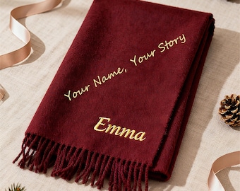 Custom Embroidered Cashmere Scarf | Personalized Name or Initial Gift | Luxury Winter Scarf for Her, Him& Family| Valentine's Day Gift