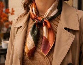 Personalized Fall Scarf, Custom Monogram Silk Scarf for Women, Autumn Fashion Accessory, Name Gift, Cozy Birthday Gift, Fall Outfit Accent