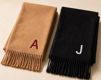 Personalized Couple Wool Scarf Set of 2 with Embroidered Initials, Custom name scarf, Gift for her, for girl friend