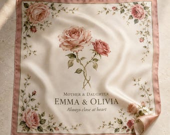 Personalized Mother Daughter Silk Scarf, Custom Names and Message, Floral Keepsake, Gift for Mom, Birthday or Mother's Day Gift