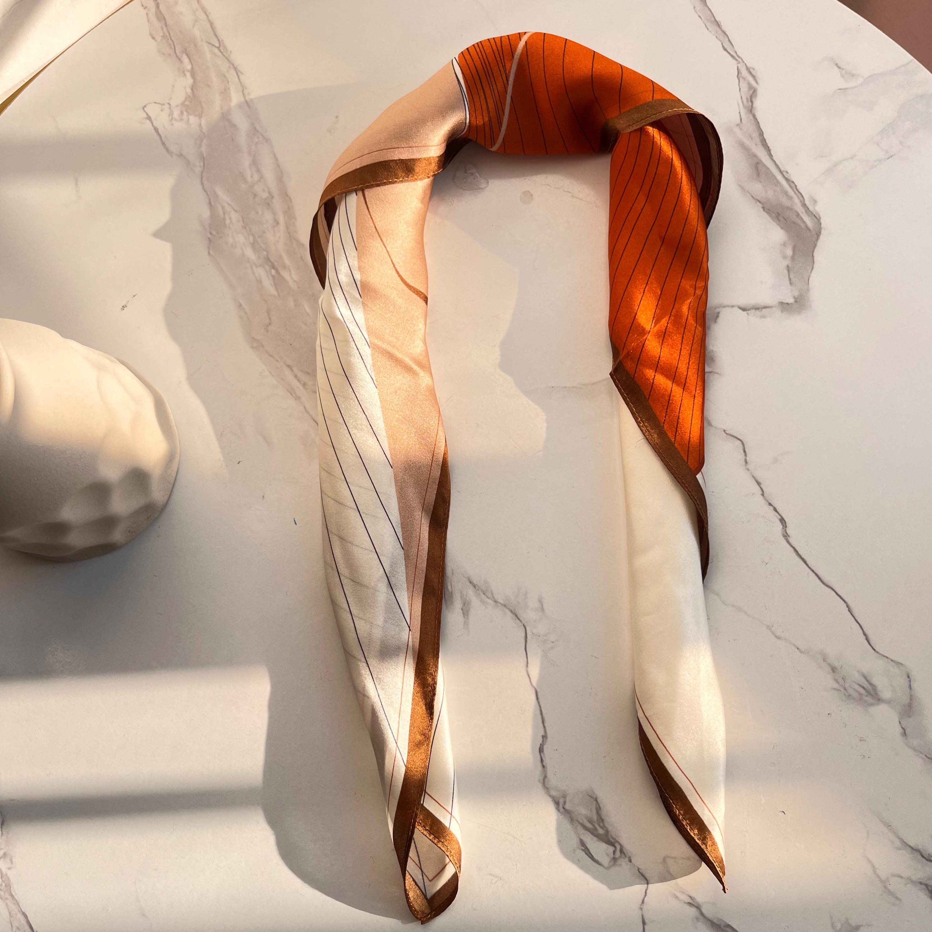 Elegant Mulberry Silk Scarf With Color Block Stripes 
