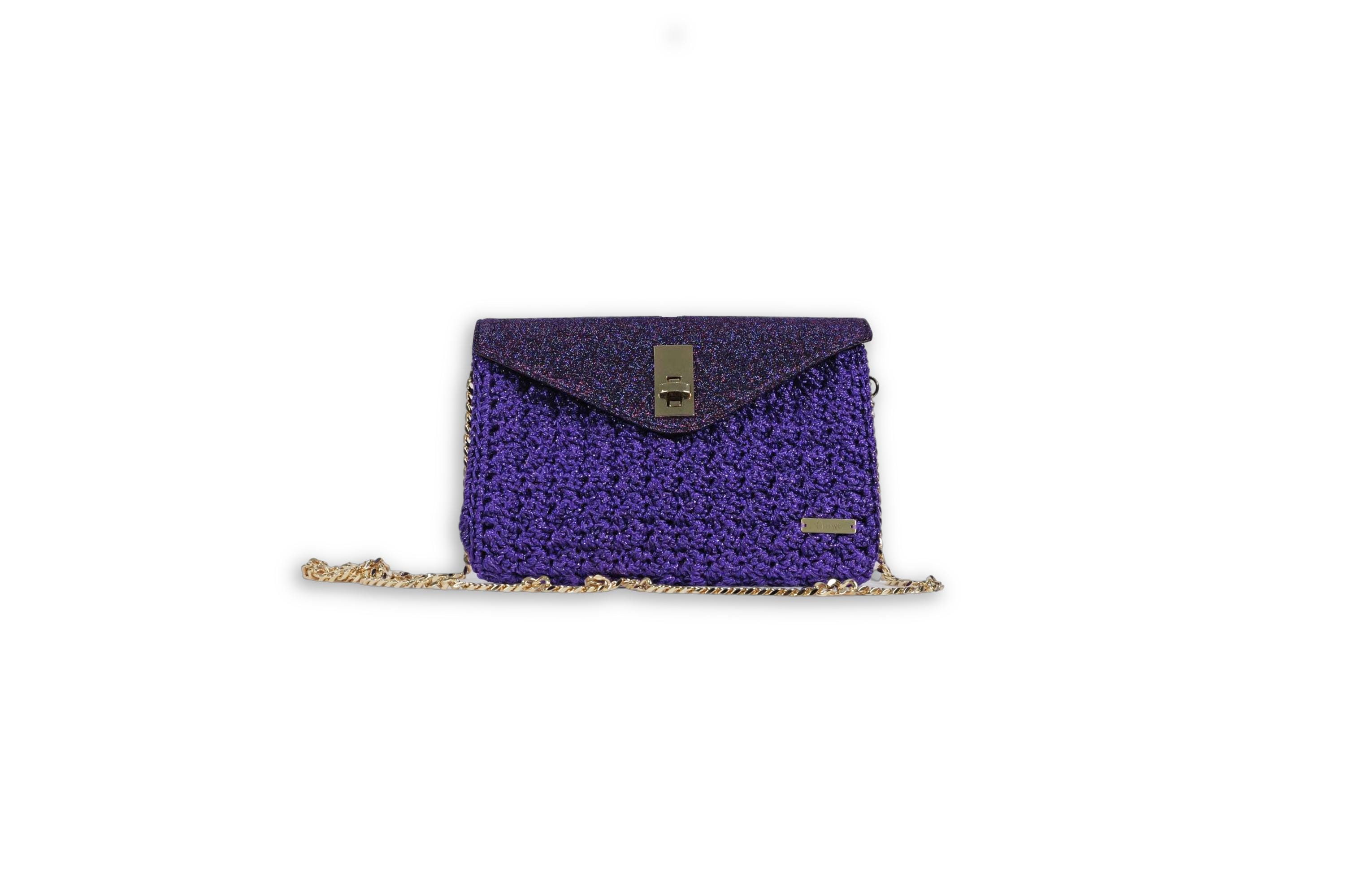 Handmade Crochet Bag With Glittered Yarn and Glittered Faux