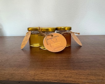 Mini Honey Gift Set, Raw Honey Trio, Wedding Favor, Hostess Gift, Tea Lover Gift, Wisconsin Honey, Small Batch Honey