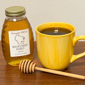 Raw Wildflower Honey 1 lb Jar – Pure, Unfiltered, Wisconsin Local Honey – Natural Honey Gift, Farm Fresh Honey image 1