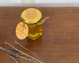 Lavender Honey • 8 oz (226 g) Hex Jar • Small Batch Raw Honey Gift • Artisan Infused Honey