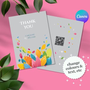 Sjabloon voor bedankkaartjes in kleur, bewerkbaar en afdrukbaar | Voeg je QR-code of foto's toe | Personaliseer ontwerp | Bloemen zomerbruiloft | Gratis gidsen