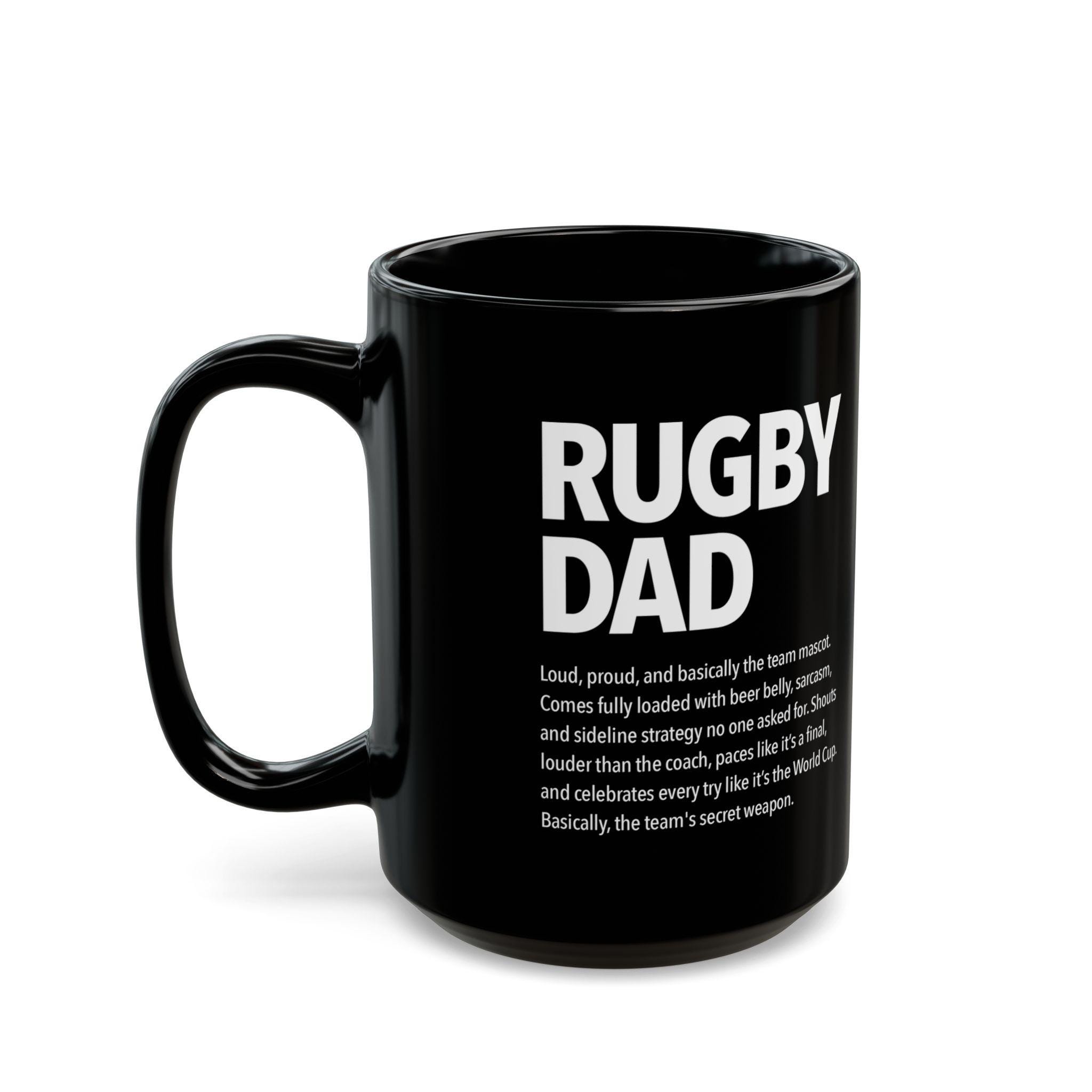 Fun RUGBY DAD Large Mug Black Coffee Cup, Gift for Rugby Lovers, Father's Day, Sports Fans Men's Drinkware Present 6 Nations Six World Lions