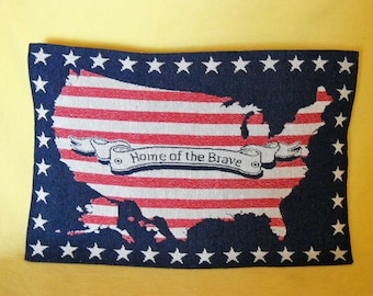 Patriotic Pillow USA Home Of The Brave Tapestry Fabric