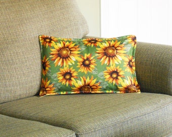 Sunflower Pillow Green and Yellow 11" by 17"  Floral Pillow