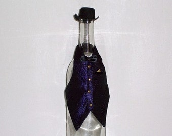 Wine Bottle Cover Purple Tuxedo Vest  Wine Bottle Clothes  Top Hat Included