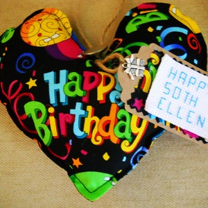 Happy Birthday Gift Heart With Gift Bag and Optional Hand Stitched Tag
